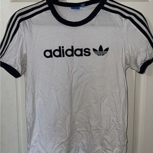 Adidas Men's White Tee with Black Stripes